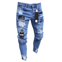 Load image into Gallery viewer, Stretchy Ripped Skinny Biker Embroidery Print Jeans