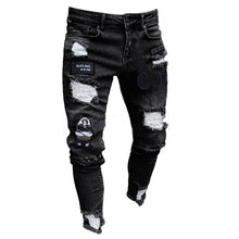 Load image into Gallery viewer, Stretchy Ripped Skinny Biker Embroidery Print Jeans
